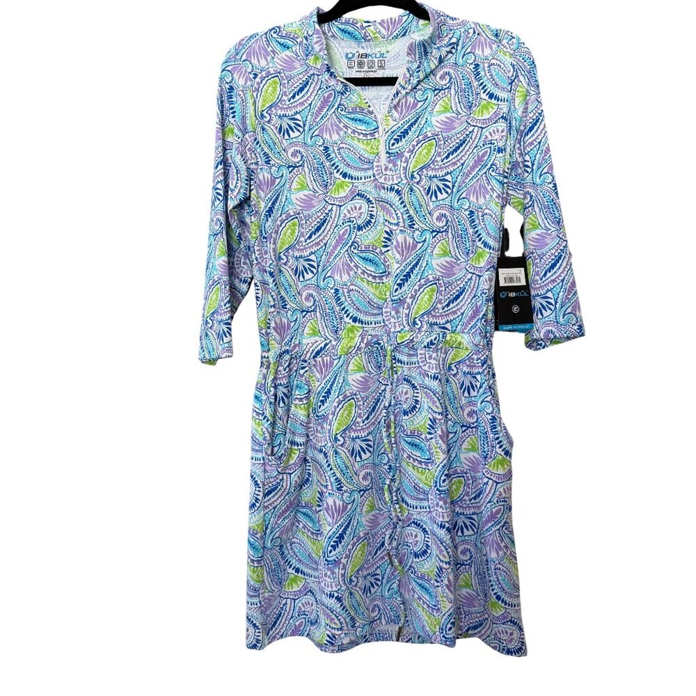 IBKUL Massie Plum Paisley Dress UPF 50+ Cooling Icefil Size Medium